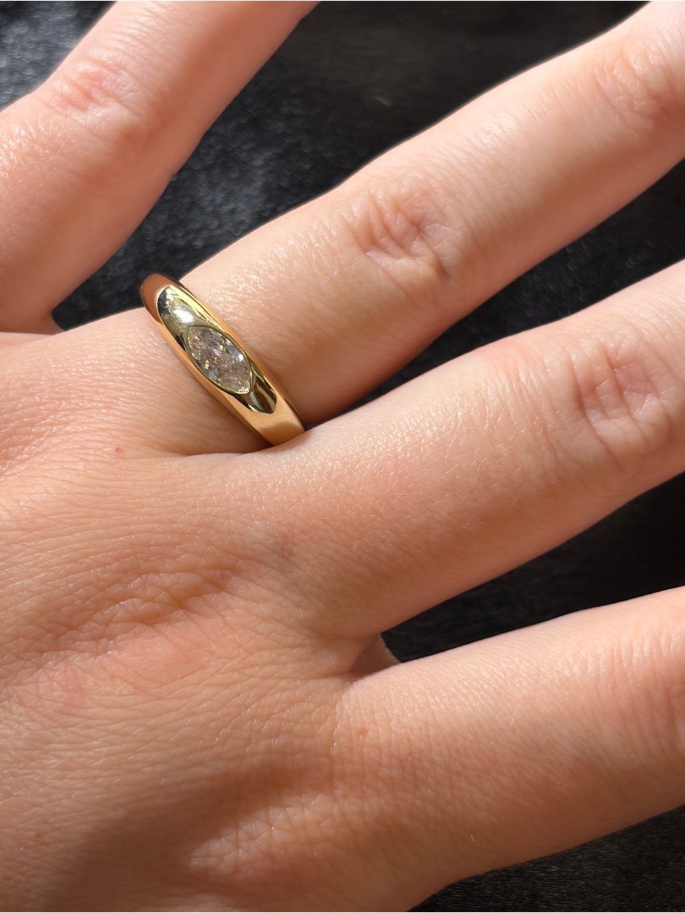 Three Golden Women’s Dome & Adjustable Rings one with Marquise Accent - Picture 3 of 6